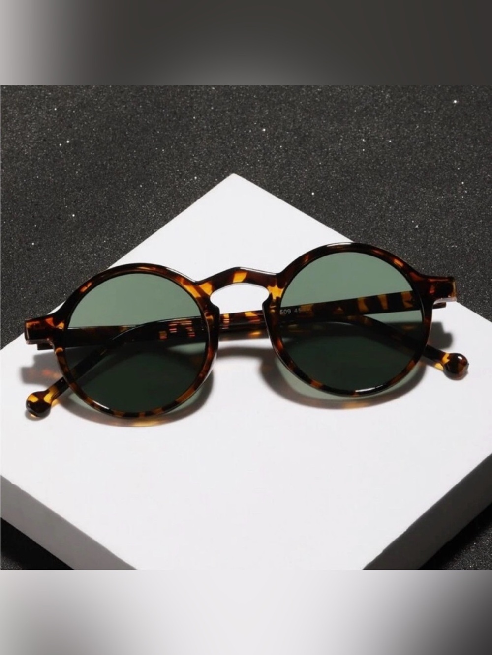 Rennes Men's Round Tortoiseshell Sunglasses Dark Green Lens Retro NWT